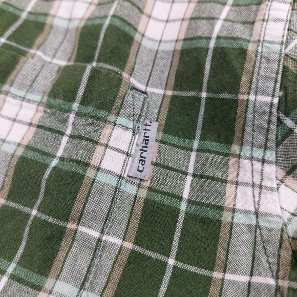 Carhartt Shirt‎ Mens Large Green Short Sleeve Plaid Button Front Pocket Work - Picture 3 of 7